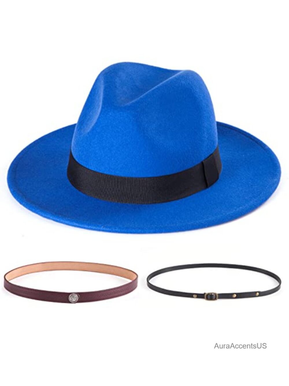 Felt Wide Brim Fedora Hat Adjustable Interchangeable Belts Ribbon